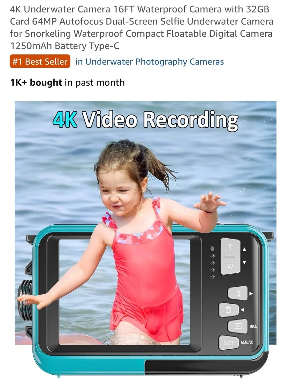 4K Waterproof Underwater Camera - Blue | 64MP Autofocus, Dual-Screen